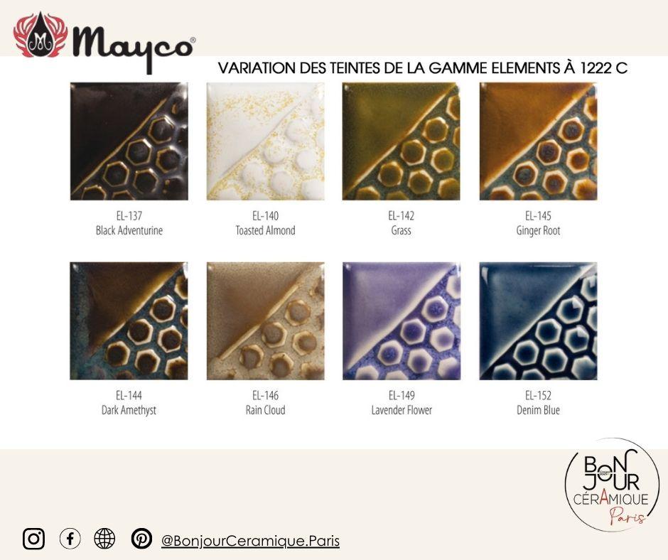 viariation des teintes du nuancier email faience mayco gamme elements à 1220°C