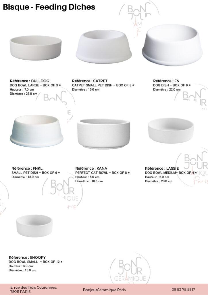 Bols pour animaux en biscuit de faïence blanche. À personnaliser sans limite