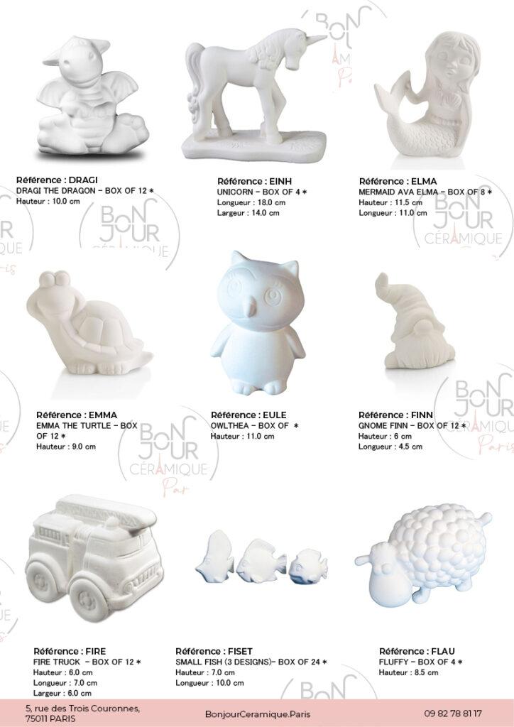 Figurines en biscuit de faïence blanche. À personnaliser sans limite