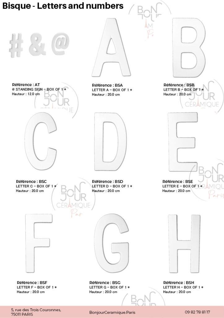 Lettres et Chiffres en biscuit de faïence blanche. À personnaliser sans limite