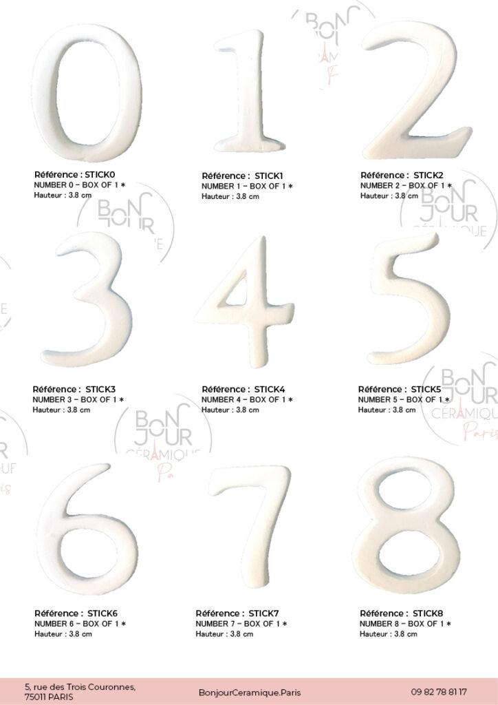 Lettres et Chiffres en biscuit de faïence blanche. À personnaliser sans limite