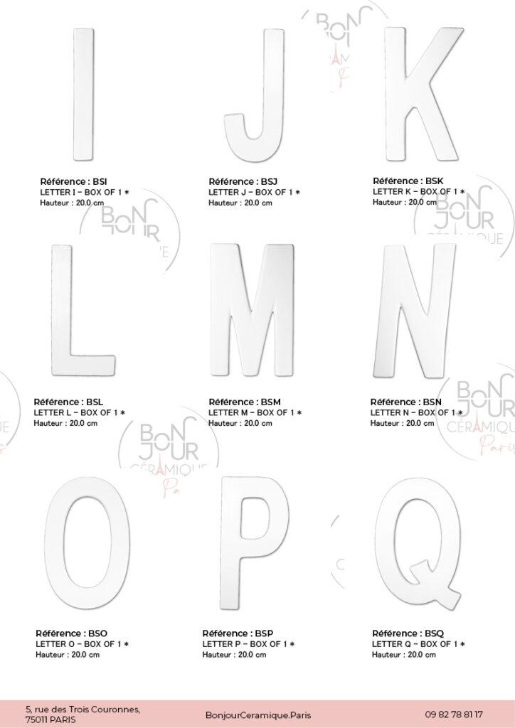 Lettres et Chiffres en biscuit de faïence blanche. À personnaliser sans limite
