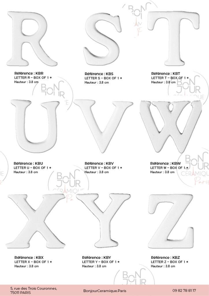 Lettres et Chiffres en biscuit de faïence blanche. À personnaliser sans limite