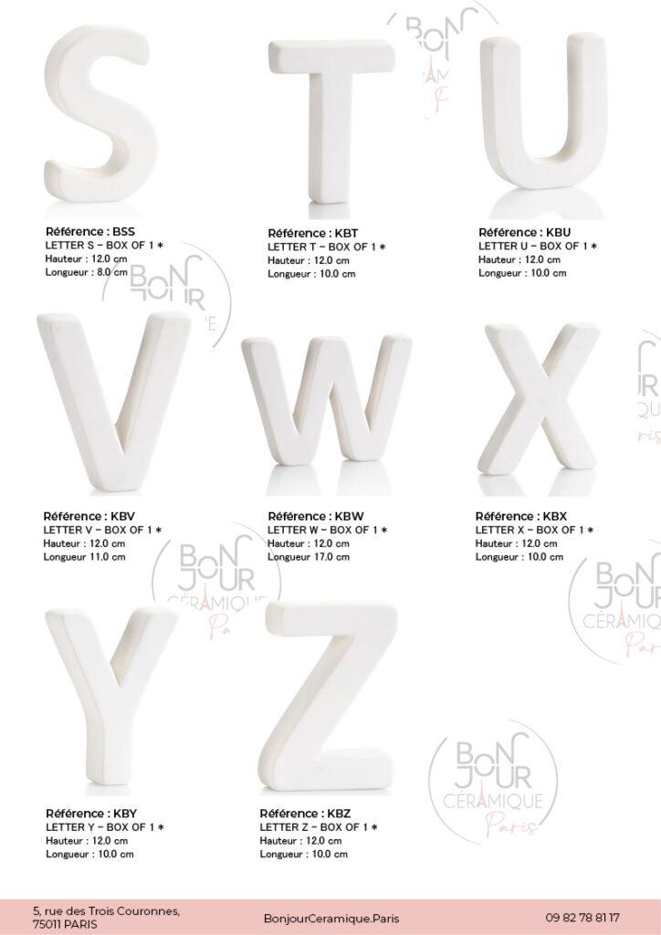 Lettres et Chiffres en biscuit de faïence blanche. À personnaliser sans limite