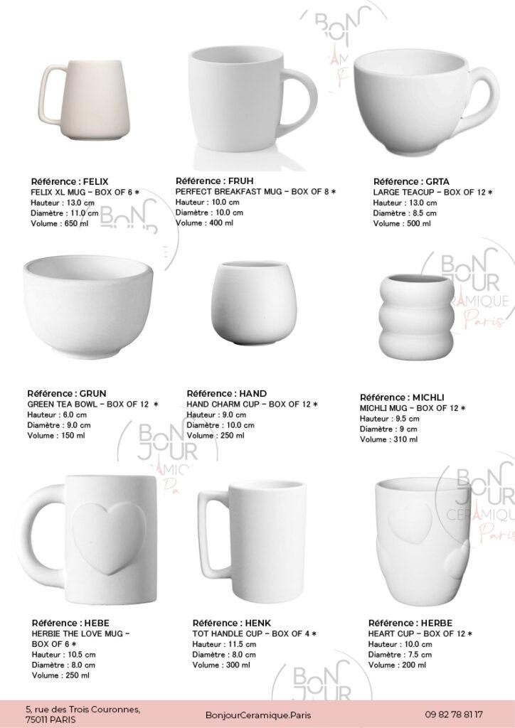 Mugs et Tasses en biscuit de faïence blanche. À personnaliser sans limite