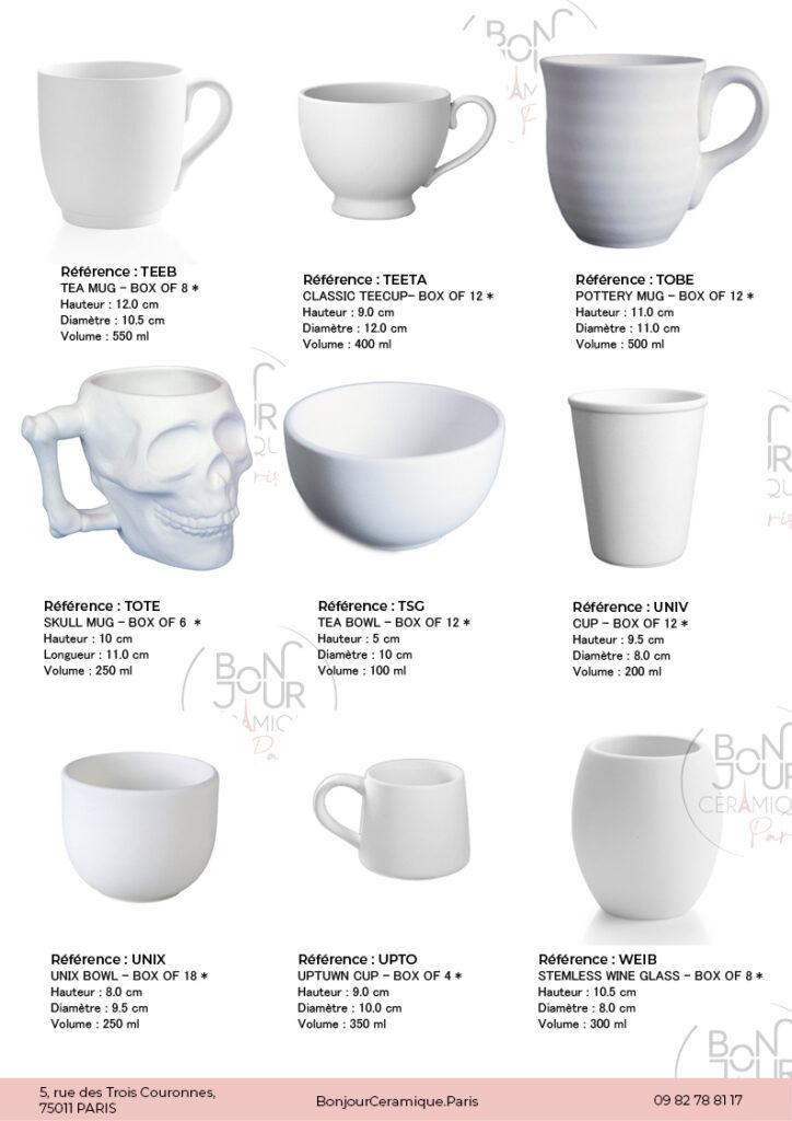 Mugs et Tasses en biscuit de faïence blanche. À personnaliser sans limite