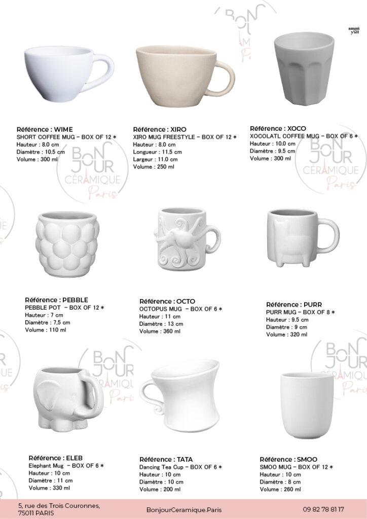 Mugs et Tasses en biscuit de faïence blanche. À personnaliser sans limite