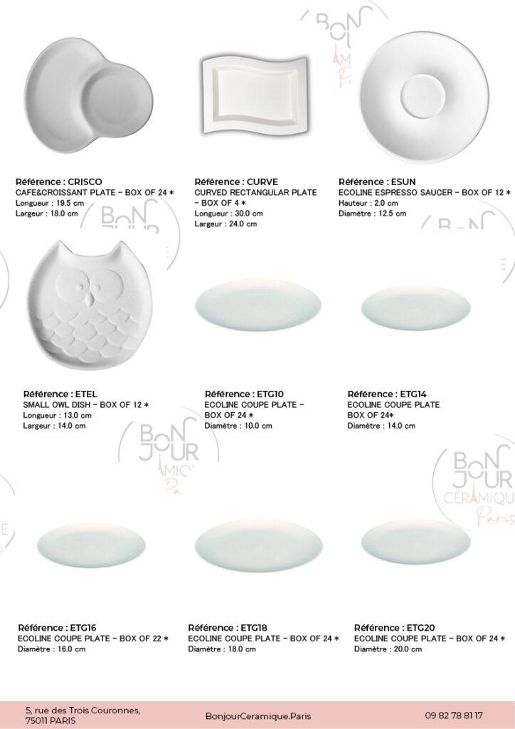 Plats en biscuit de faïence blanche. À personnaliser sans limite