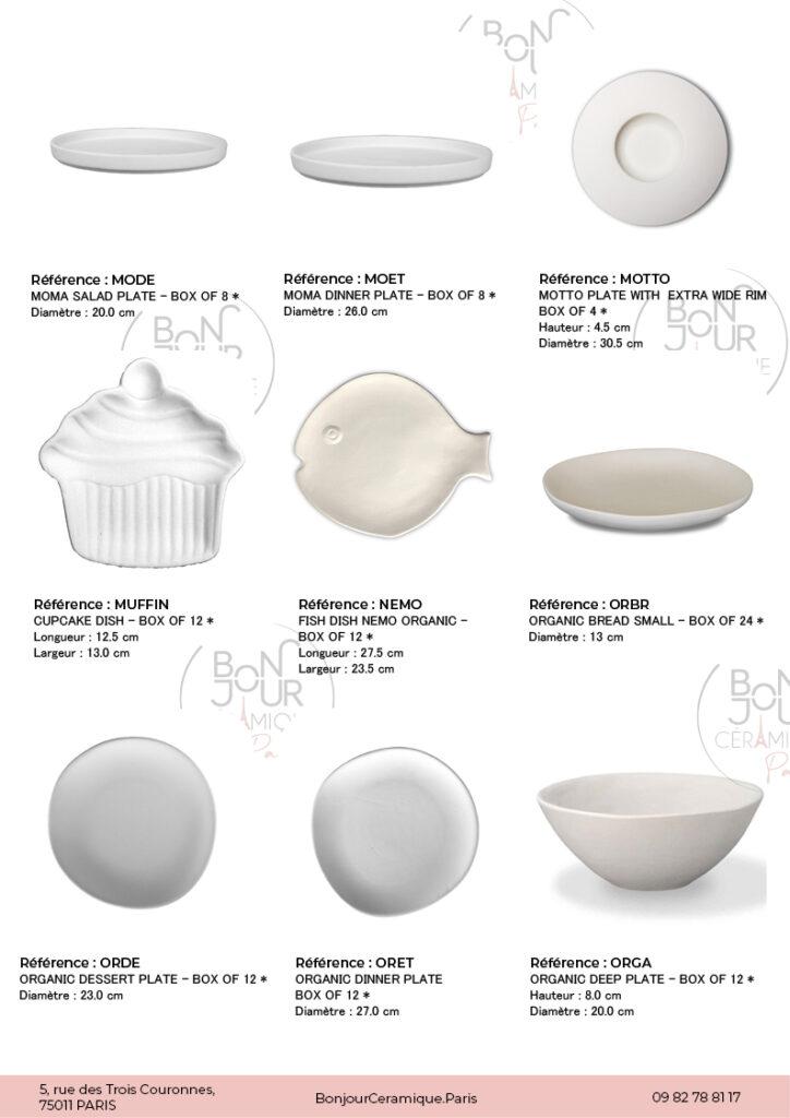 Plats en biscuit de faïence blanche. À personnaliser sans limite