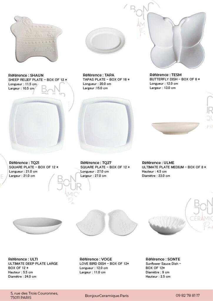 Plats en biscuit de faïence blanche. À personnaliser sans limite