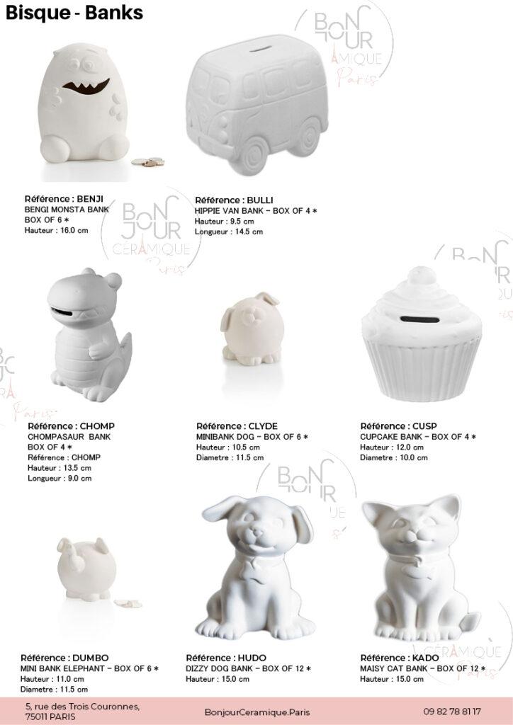 Tirelires en biscuit de faïence blanche. À personnaliser sans limite