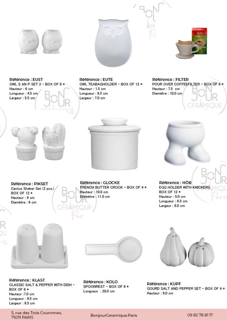 Ustensiles de cuisine en biscuit de faïence blanche. À personnaliser sans limite