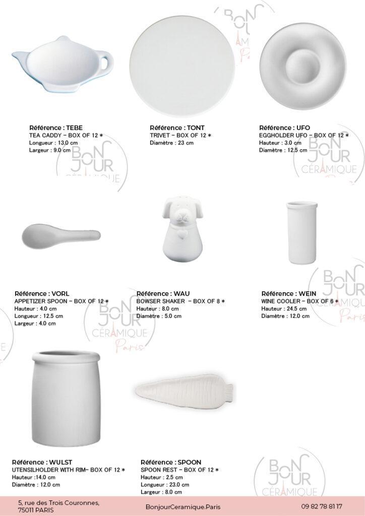 Ustensiles de cuisine en biscuit de faïence blanche. À personnaliser sans limite