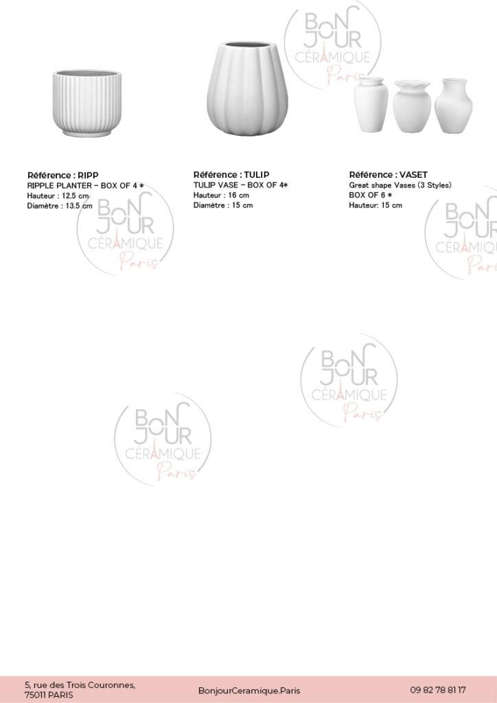 Vases et pots de fleurs en biscuit de faïence blanche. À personnaliser sans limite